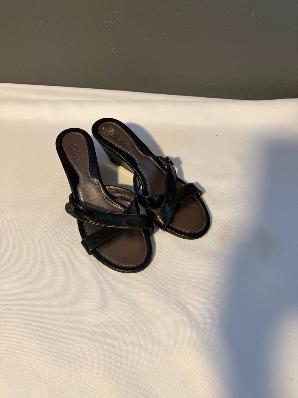 Cole Haan Black Strappy Low Block Heel Sandals
